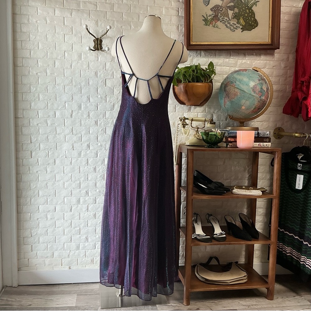 Vintage Y2K Iridescent Glitter Galaxy Color-Changing Strappy Back Formal Gown - Picture 8 of 15